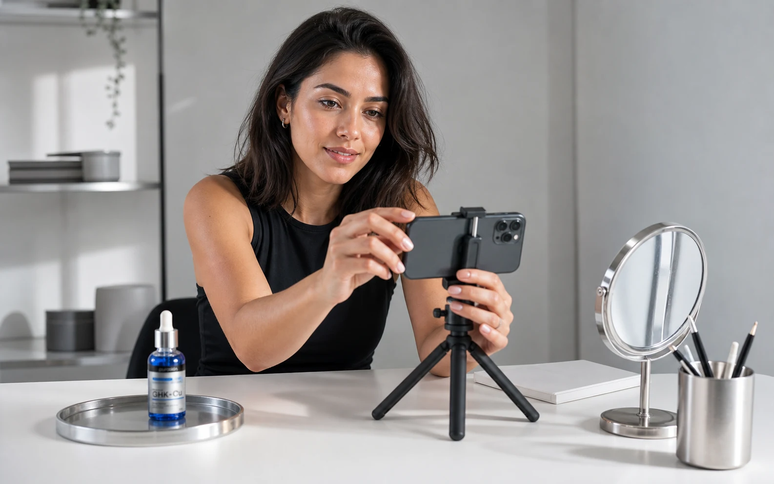 Creator preparando seu primeiro vídeo de skincare
