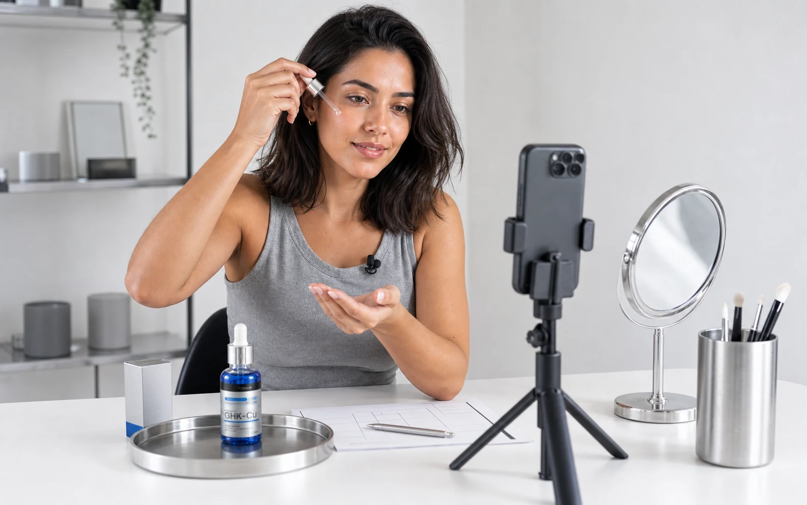 Creator gravando uma rotina de skincare com mais consistência