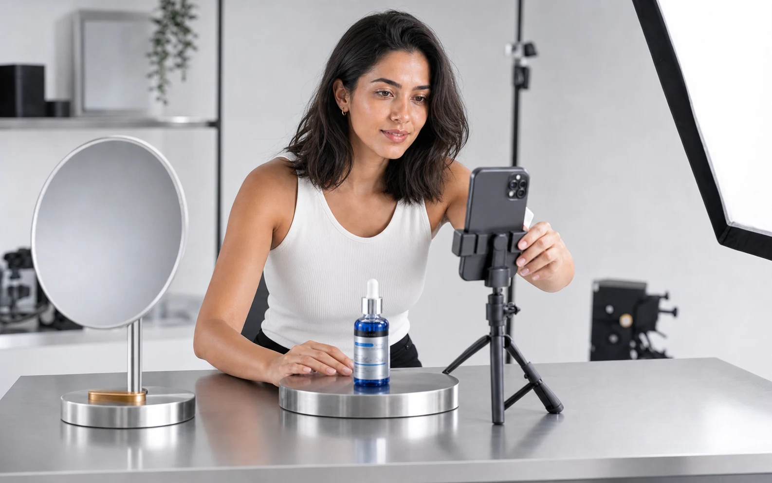 Creator produzindo um vídeo em um estúdio profissional
